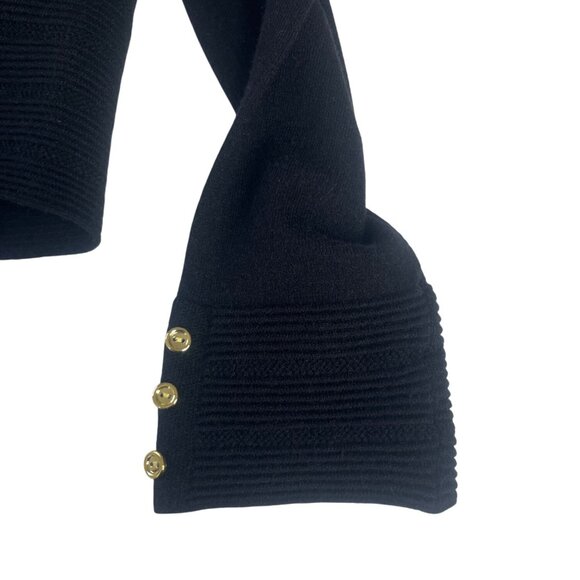 Birch NY Open Front Cardigan Sweater Womens Black Large New Gold Button Cuffs - Picture 5 of 10